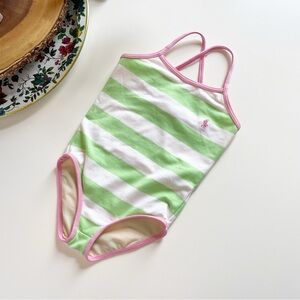 Ralph Lauren Green Striped Pink Ringer One Piece Swimsuit | Size 5